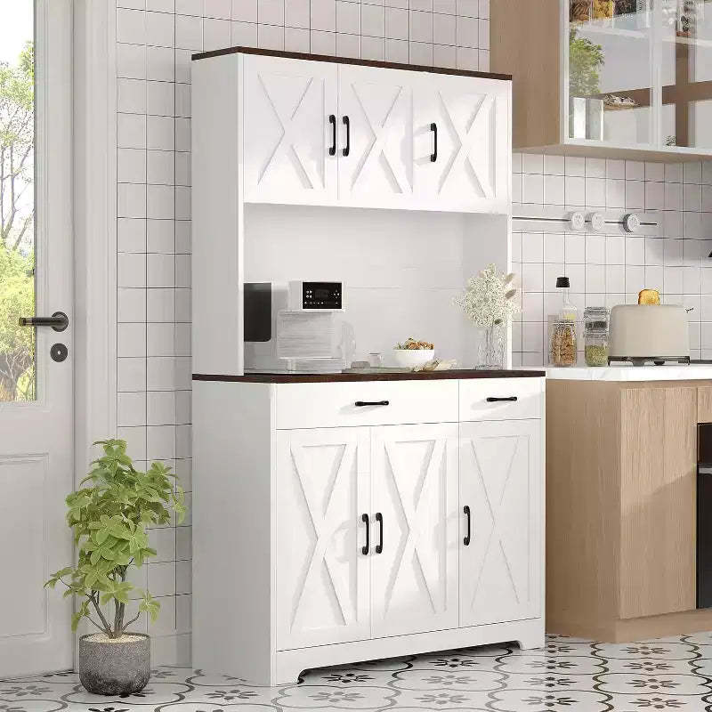 71 Farmhouse Kitchen Pantry Cabinet, Tall Freestanding Storage Hutch, for Dining Room, Living Room