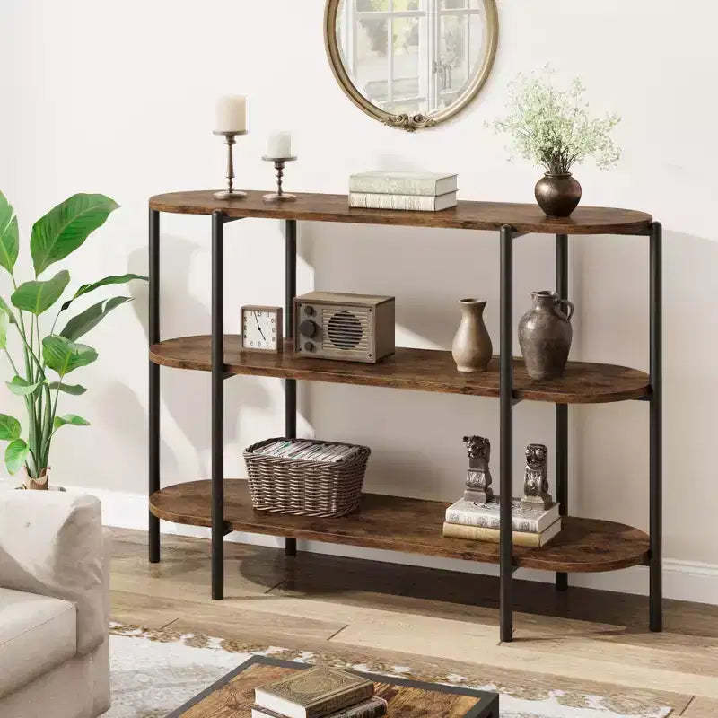 47.2 Console Table, 3 Tier Industrial Metal Design, Functional Entryway Table, Retro Farmhouse Style for Entry, Living Room, Kitchen & Dining Room