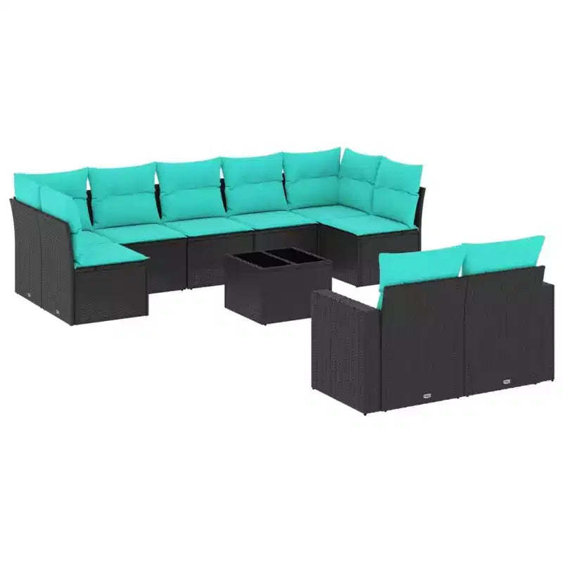 vidaXL 10 Piece Patio Sofa Set with Cushions Black Poly Rattan