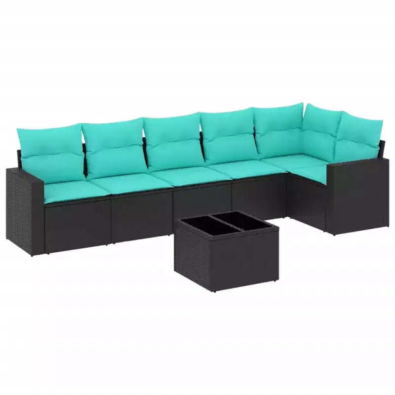vidaXL 7 Piece Patio Sofa Set with Cushions Black Poly Rattan