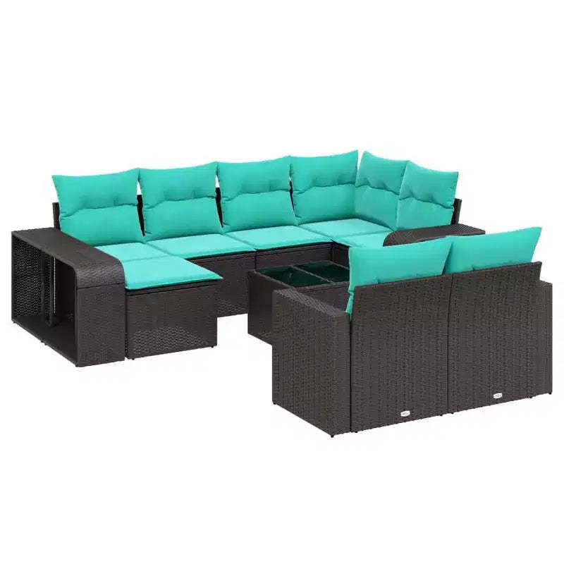 vidaXL 11 Piece Patio Sofa Set with Cushions Black Poly Rattan