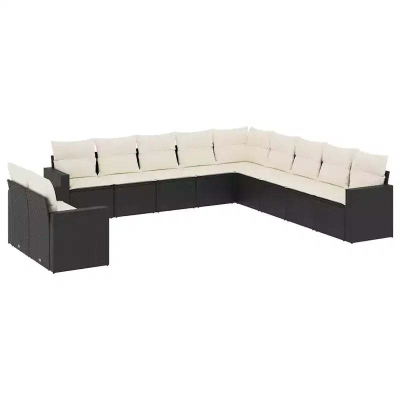 vidaXL Garden Sofa Set Black PE Rattan Large Adjustable Feet