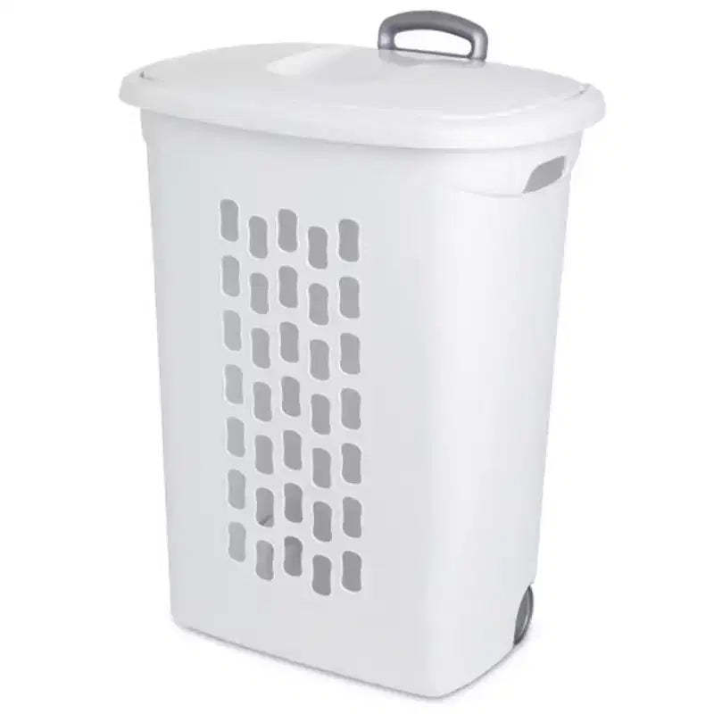 Sterilite Ultra Wheeled Laundry Hamper with Lid, Handle and Wheels for Easy Rolling of Clothes to and from the Laundry Room, Plastic, White, 3-Pack
