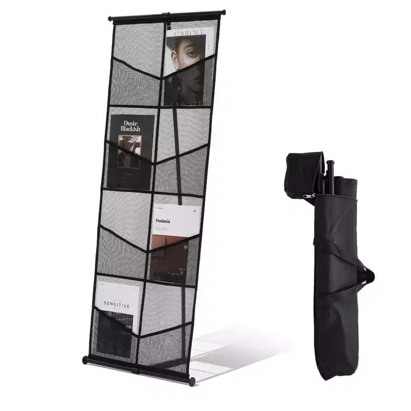 VEVOR Brochure Display Stand, 4-Tier 8 Pockets Mesh Literature Display Holder, Floor Standing Magazine Newspaper Catalog Rack, Lightweight ,Black