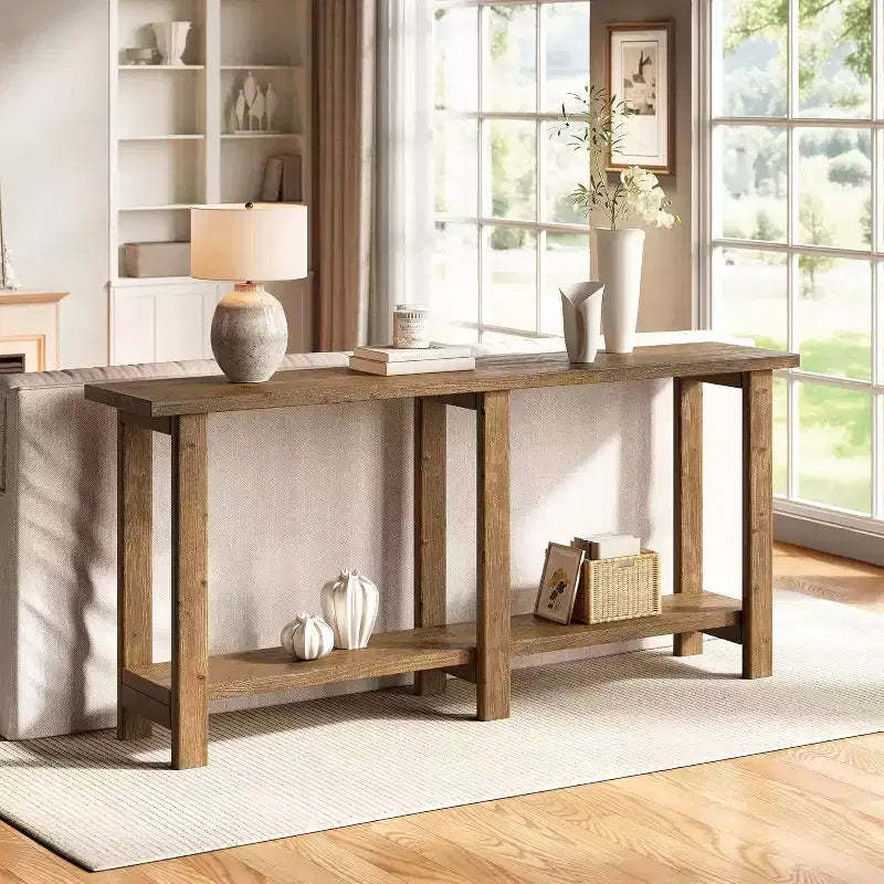 Lantine Solid Wood Console Table, 70.9-Inch Extra Long Wooden Sofa Table Behind Couch for Entryway, Hallway, Foyer, Living Room, Natural Brown