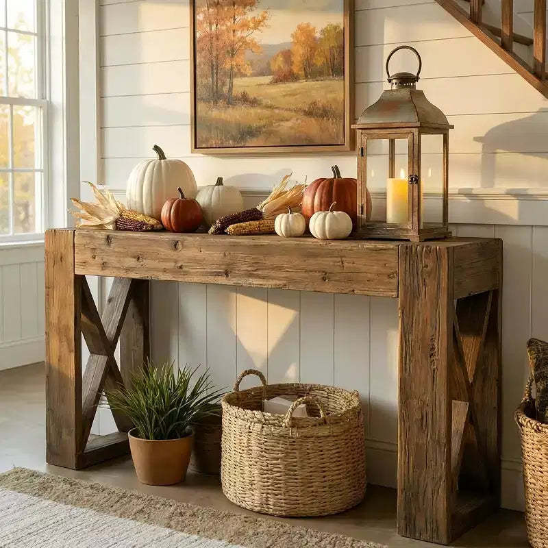Lantine Solid Wood Console Table, 63-Inch Long Farmhouse Sofa Table for Entryway, Living Room, Foyer