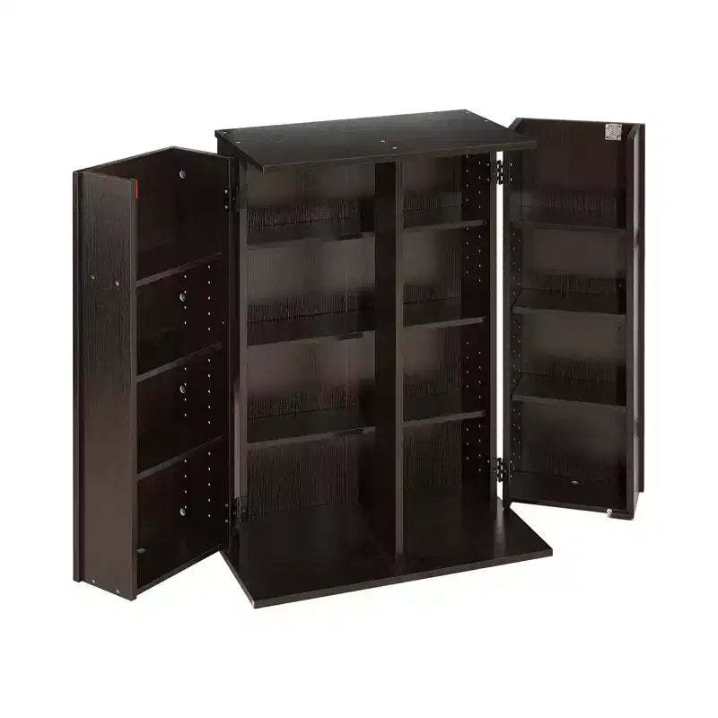 VEVOR Media Storage Cabinet, 4-Tier DVD Shelf Organizer, 24.02 x 14.49 x 33.31 in Multimedia Storage Organizer for CDs, DVDs, Books, Games, Brown