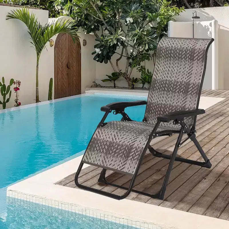 Acekool Patio Rattan Reclining Folding Chair, Adjustable Portable Lounge, for Outdoor Indoor