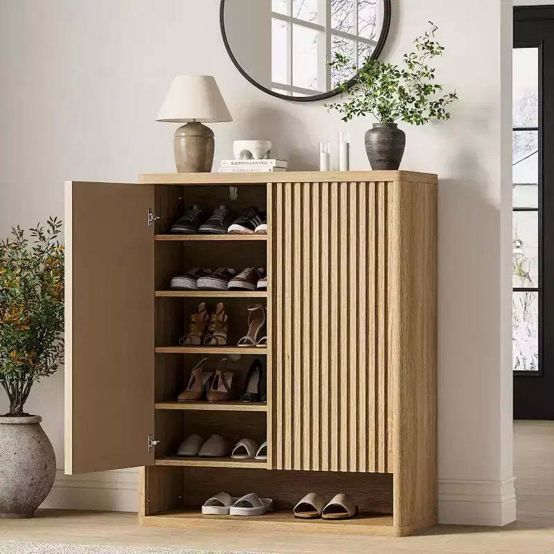 Modern Wooden Shoe Cabinet, Adjustable Shelves, Large Entryway Organizer, for Entryway, Living Room