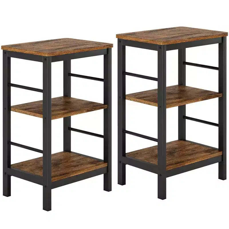 Nightstand Set of 2 with 3 Tier Storage Shelves, Industrial End Tables with Metal Frame, Space Saving Bedside Tables for Bedroom Living Room Office