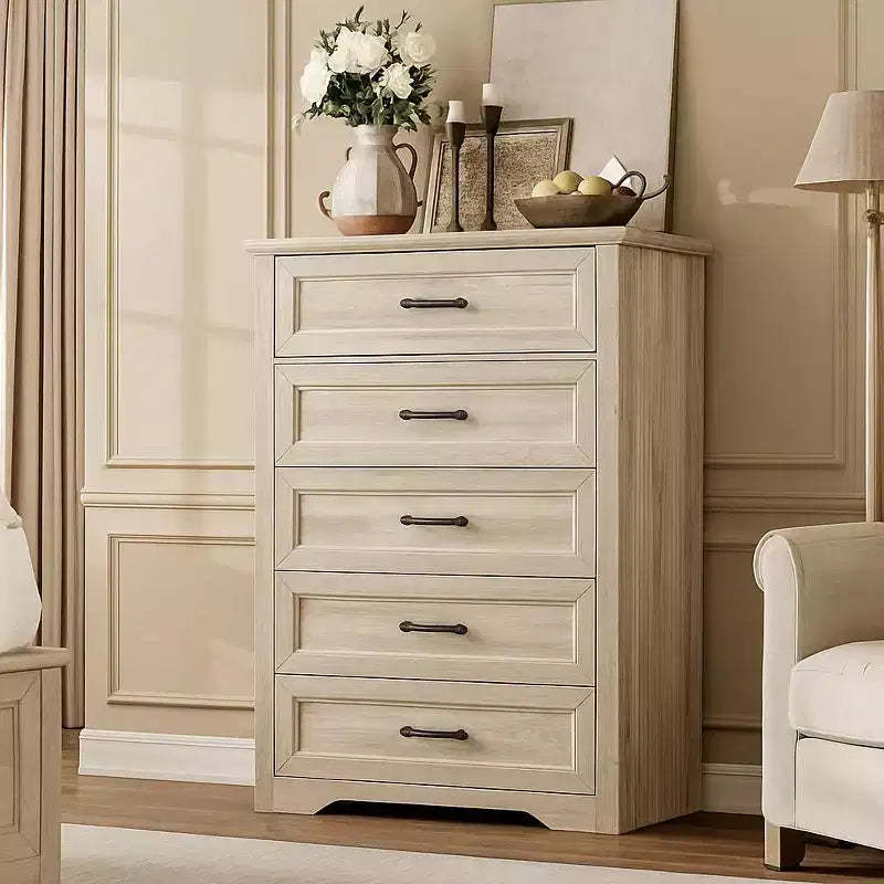 Dresser For Bedroom,5 Drawer Dressers Chests of Drawers,Modern Tall Dresser, Wood Drawer Chest Storage Cabinet for Living Room, Hallway, Entryway
