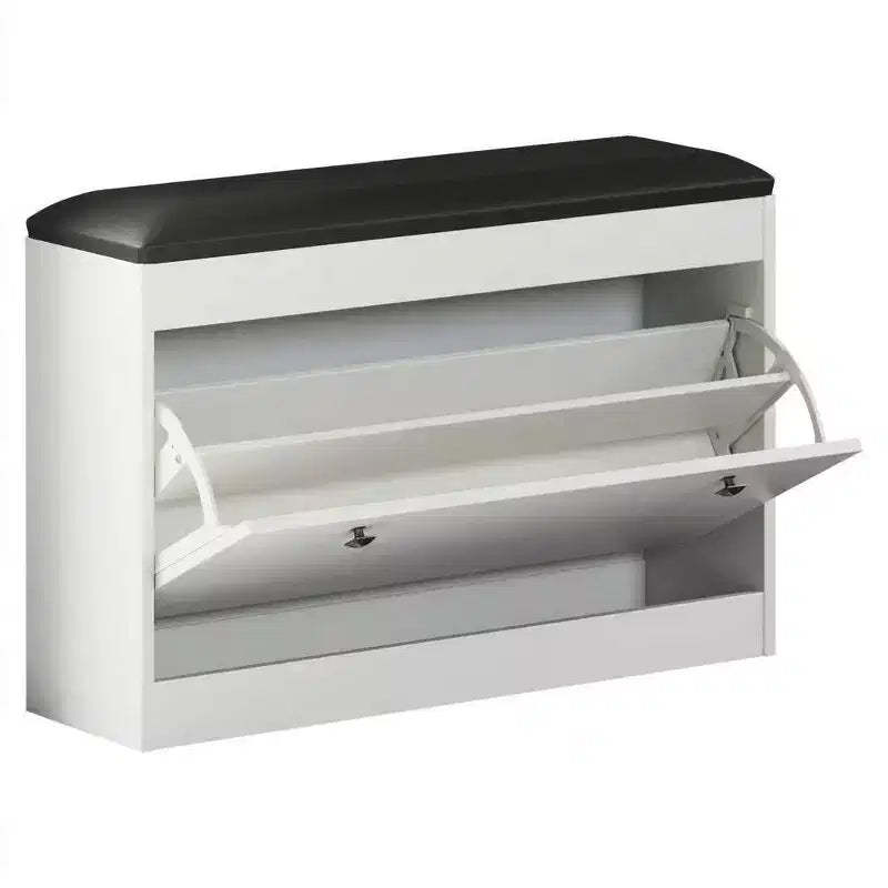 Shoe Storage Bench with Cushion, 31.5 Inch Entryway Shoe Organizer Bench with Flip Drawer and Adjustable Shelf, Wooden Shoe Cabinet for Hallway