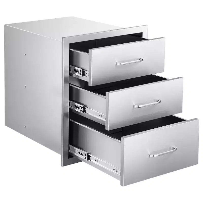 VEVOR Outdoor Kitchen Drawers 18.11W x 23.23D x 23.23H, Triple-Access Stainless Steel BBQ Drawers with Handles, Silver