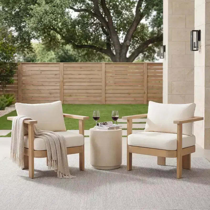 GDFStudio Mavis Acacia Wood Outdoor Club Chair with Cushion and Slatted Design