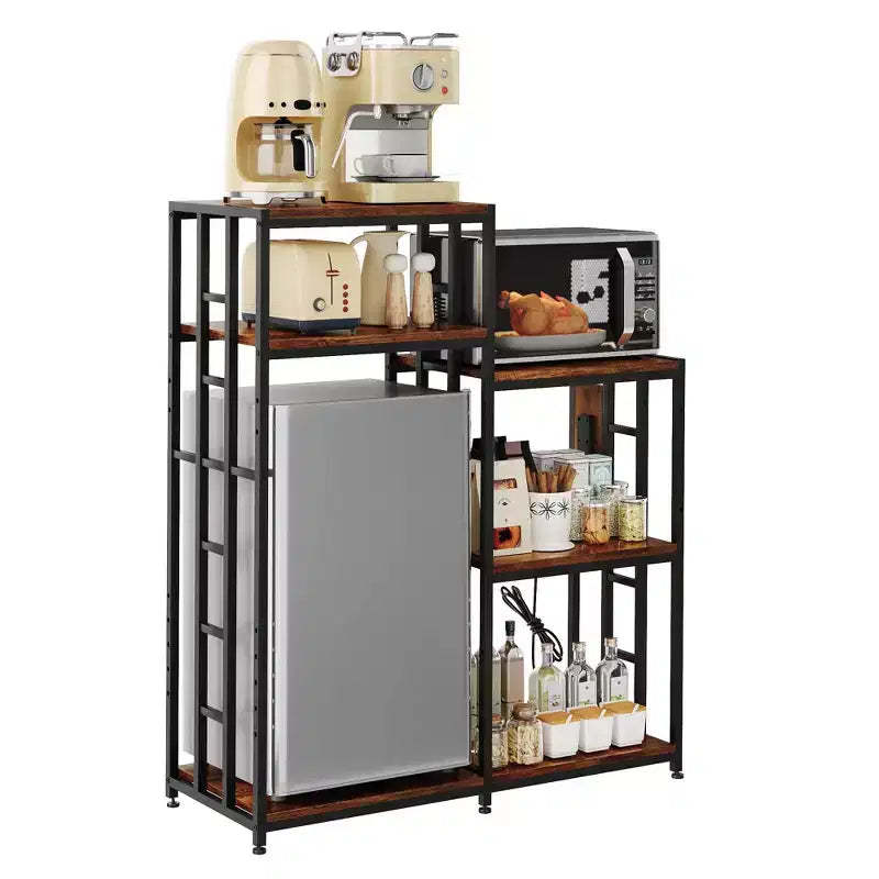 6-Tier Adjustable Mini Fridge Stand with 3 Power Outlets - Heavy Duty Kitchen Rack & Coffee Bar Organizer - 360lb Capacity - Dorm & Apartment