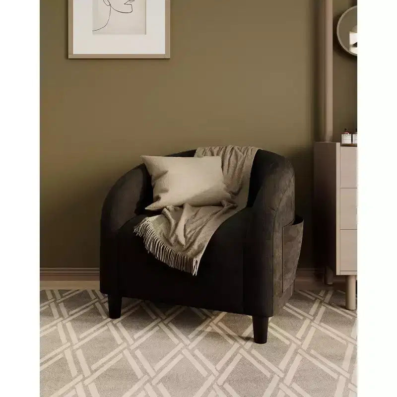Modern Comfort Barrel Accent Chair, Soft Upholstered Single Armchair with Rounded Back & Sturdy Legs, Lounge Arm Chair for Living Room & Bedroom