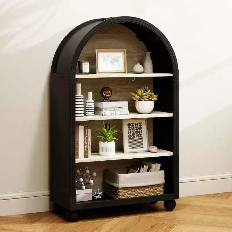 GDFStudio Sade Modern 28 Wood and Metal Arched 4-Tier Storage Cabinet with Carved Edges