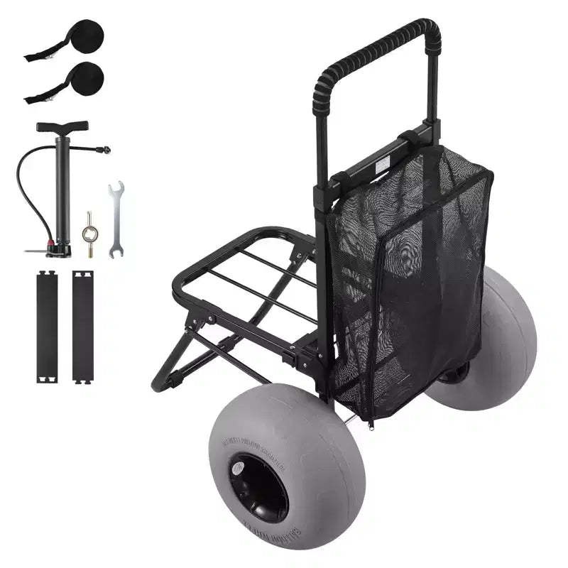 VEVOR Beach Dolly with Big Wheels for Sand, 18 x 15 Cargo Deck, Folding Sand Cart with 12 Balloon Wheels, 165 lbs Loading Capacity, Black