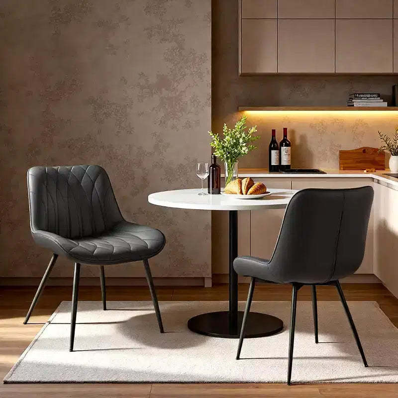 Set of 2 Modern Dining Chairs, Upholstered PU Leather Chairs with Thick Cushion & Sturdy Metal Legs, Armless Side Chairs for Kitchen & Dining Room