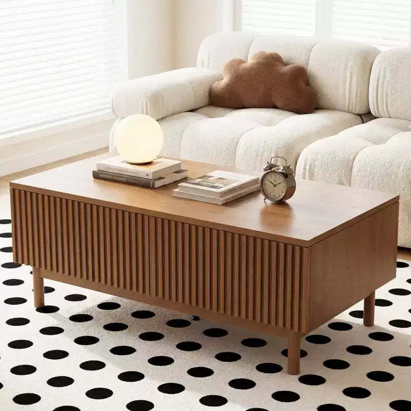 Modern Fluted Lift-Top Coffee Table with Hidden Storage & Drawers - Walnut Gaoyangjiaju