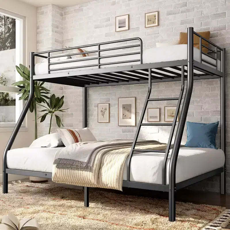 GDFStudio Nikolai Modern Metal Twin Over Full Size Bunk Bed with Ladder Design