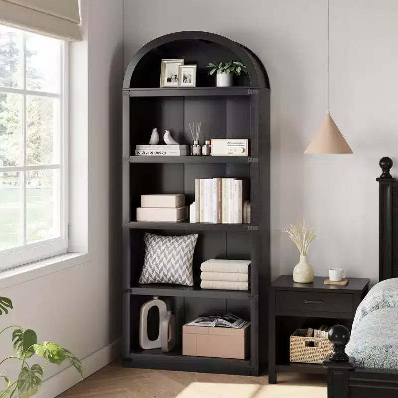 GustoWave 5 Shelf Arched Bookshelf ,71.65in Tall Bookcase,Farmhouse Display Storage Rack,Black