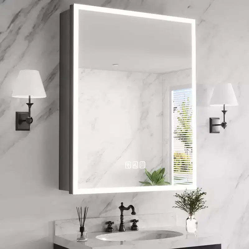 FAMYYT 24 in. W x 30 in. H Aluminum Medicine Cabinet with Mirror, Flowing Light, Dimmable, Anti-Fog