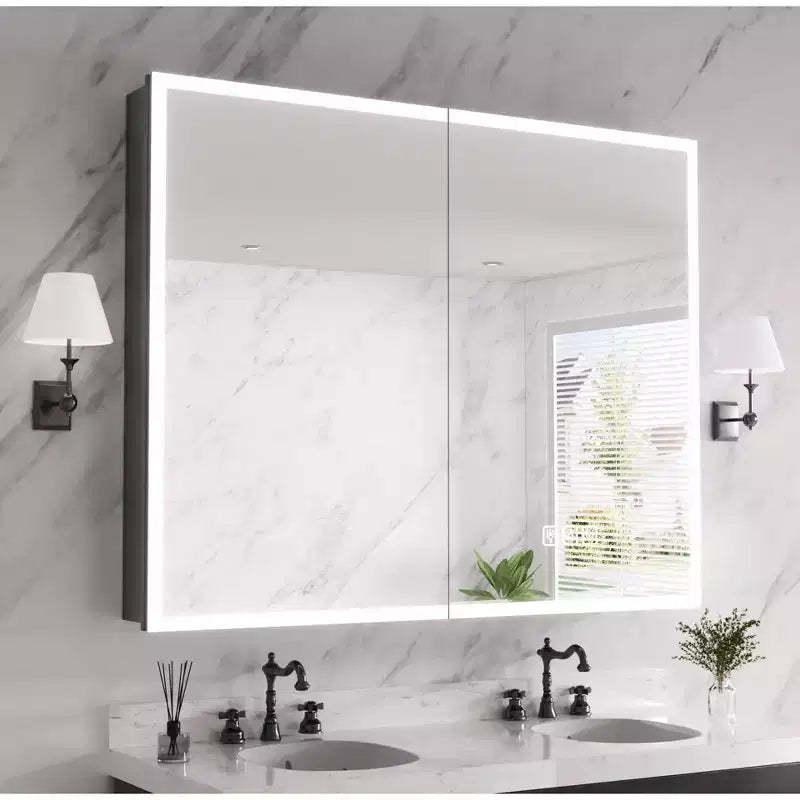 FAMYYT 40 in. W x 32 in. H Aluminum Medicine Cabinet with Mirror, Flowing Light, Dimmable, Anti-Fog
