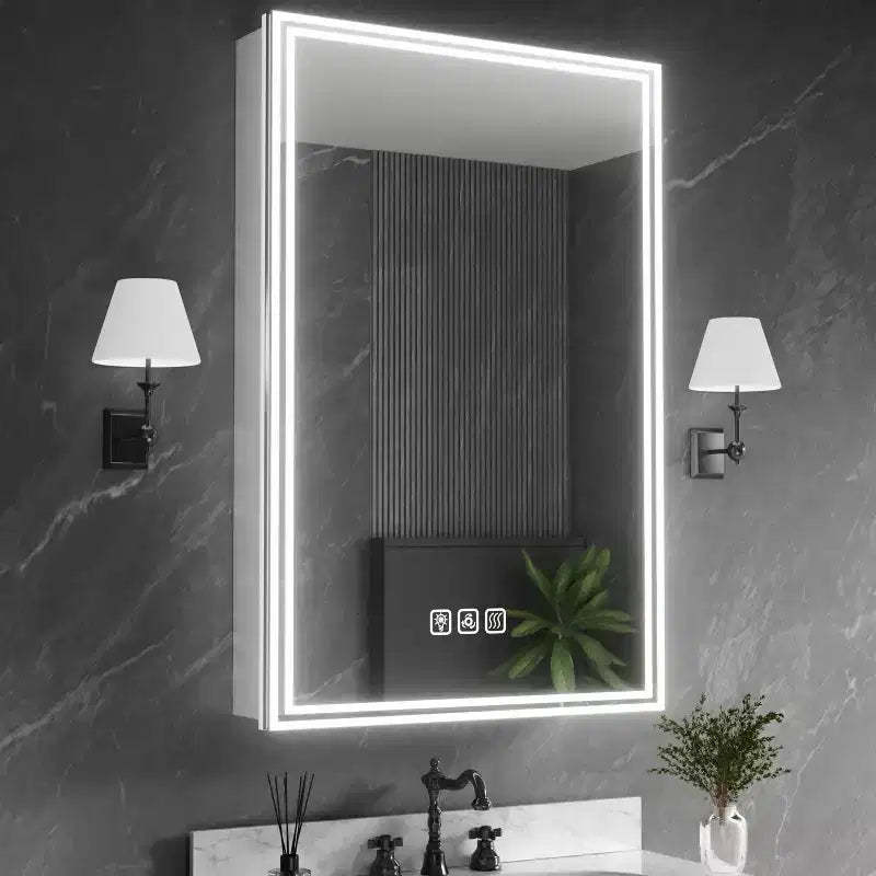 FAMYYT 24 in. W x 36 in. H Flowing Light Aluminum Medicine Cabinet with Mirror, Dimmable, Anti-Fog, Fully Assembled