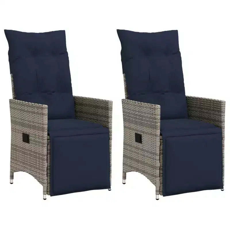 vidaXL Reclining Patio Chairs 2 pcs with Cushions Poly Rattan