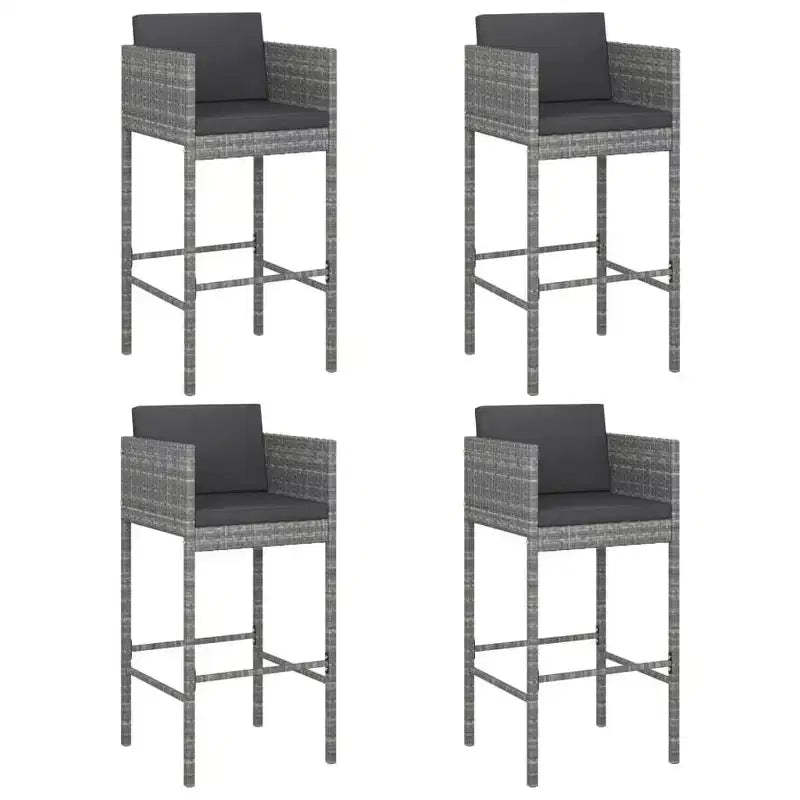 vidaXL Bar Stool Set of 4 Poly Rattan, Powder-Coated Steel