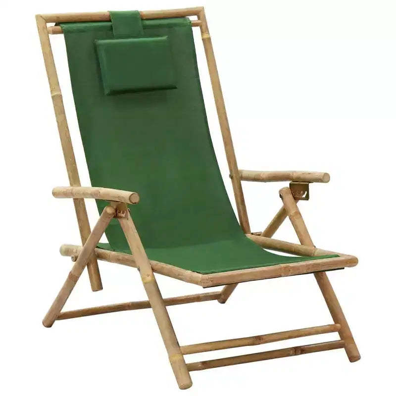vidaXL Sun Lounger Bamboo, Canvas Standard Foldable Sun Lounger