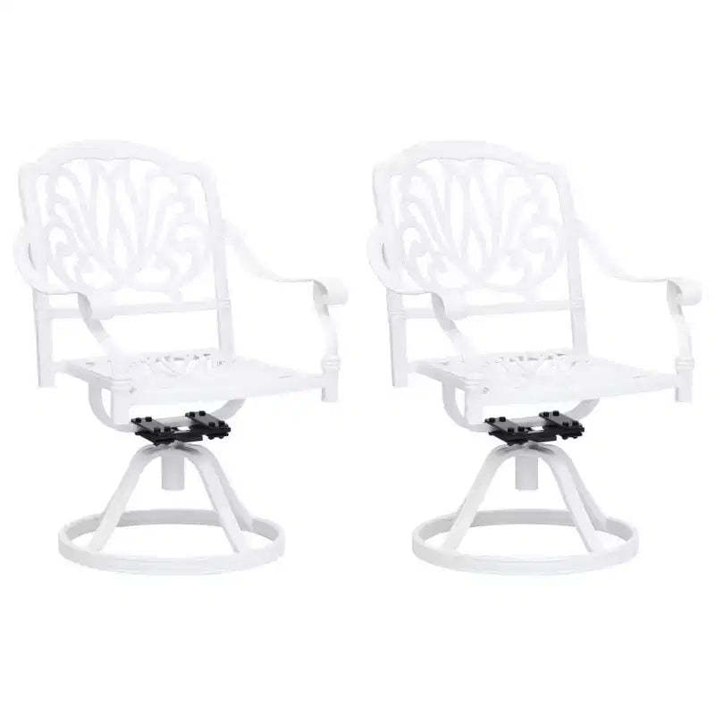 vidaXL Garden Chair Set of 2 White Cast Aluminum Standard Swivel