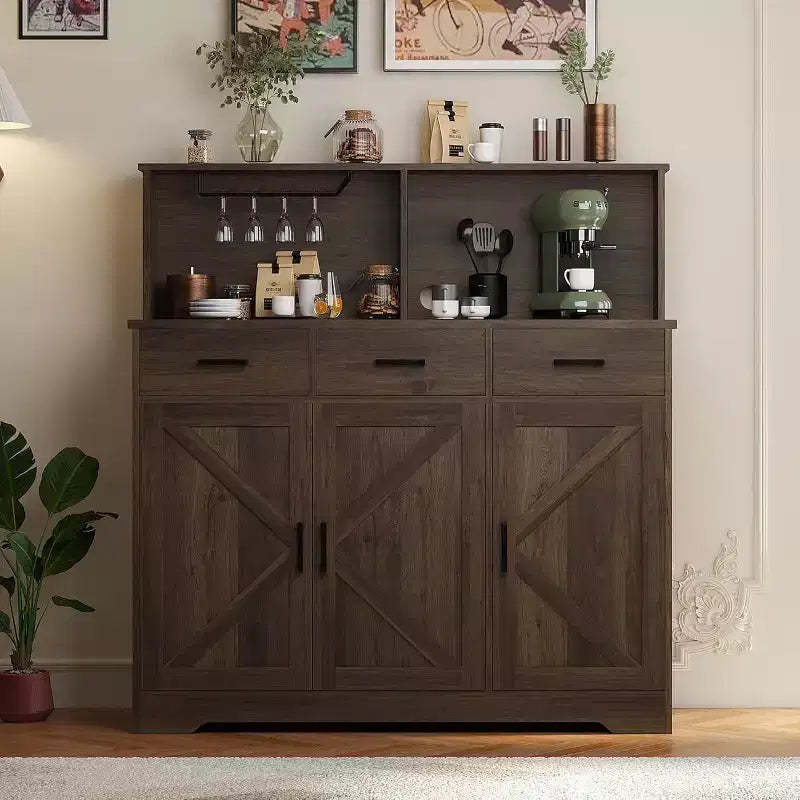 Farmhouse Entryway Storage Cabinet, Adjustable Shelves, 3 Drawers, Sturdy Wood Construction for Kitchen, Dining Room