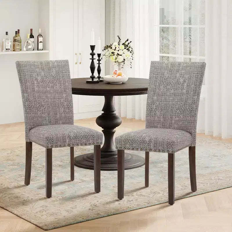 Solid Wood High-Back Dining Chairs - Upholstered Vintage Damask Kitchen Side Chairs for Dining Room