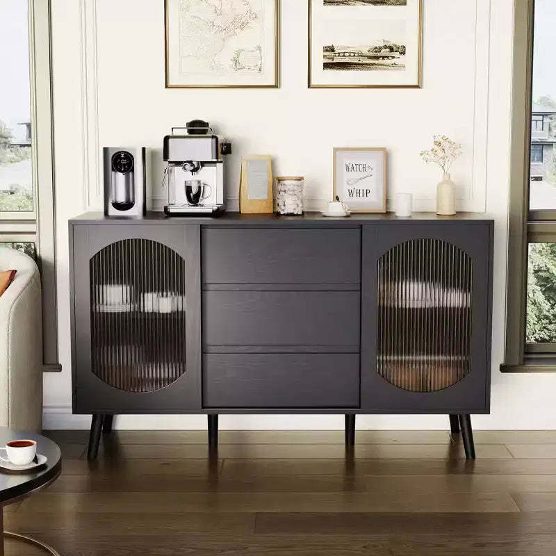Fluted Glass Sliding Doors and Drawers Sideboard Cabinet , for Kitchen, Dining Room, Living Room