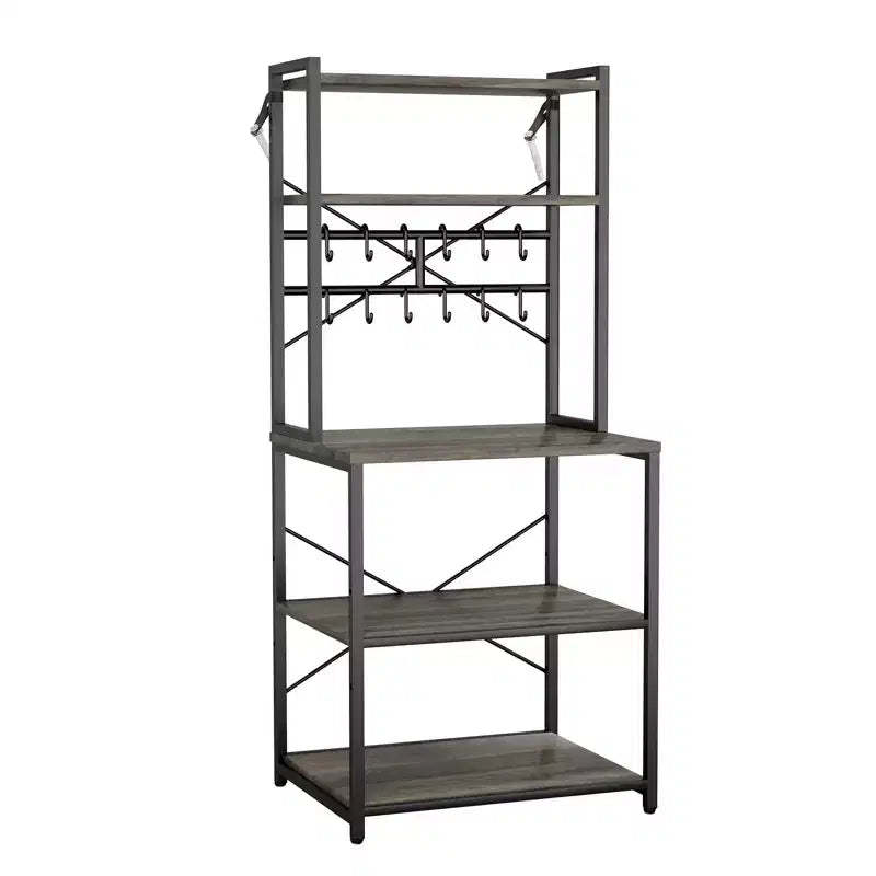 VEVOR Kitchen Bakers Rack, 23.6 inch Width Bakers Rack, Kitchen Stand with X-Shaped Support Bar, 12 S-Shaped Hooks, Black&Brown