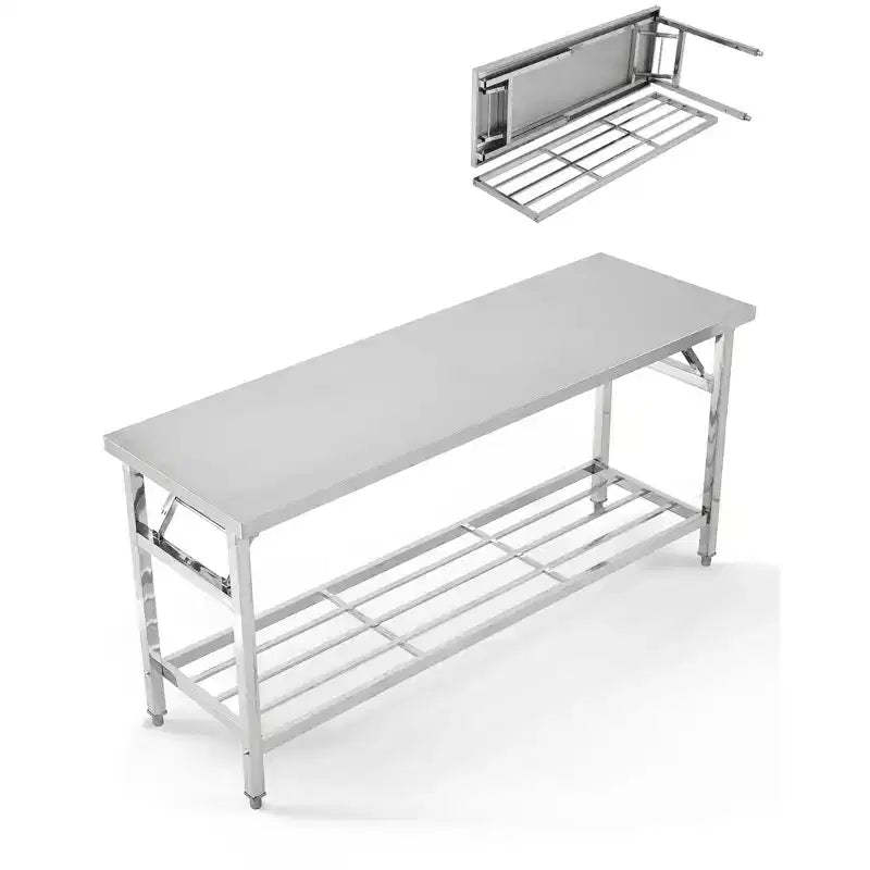 Stainless Steel Folding Table Workbench, Metal Table with Under Shelf for Kitchen Garage Commercial Use Home