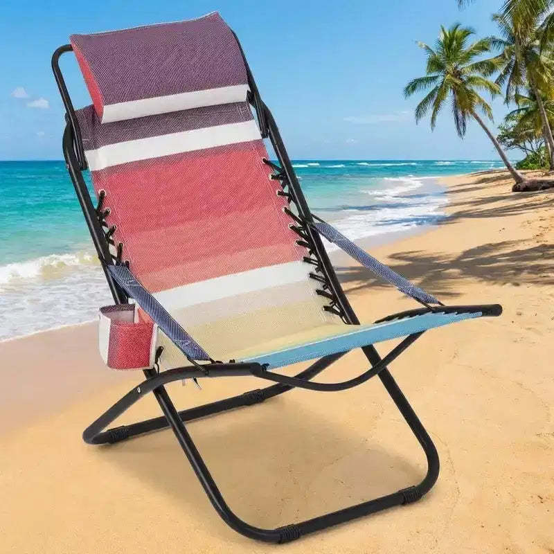 Folding Tanning Chair Lounger with Head Support,Portable Outdoor Lounge Chaise,Stable Portable Compact Beach Chair,Foldable Reclining Sun Bathing Bed