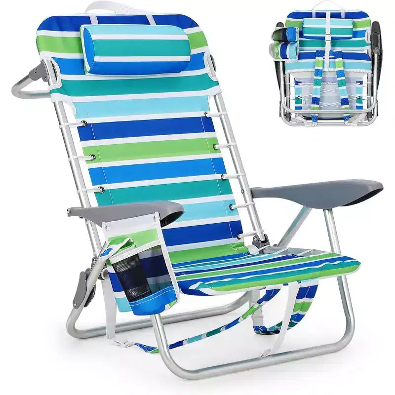 Lightweight Portable Camping Beach Chair for Adults,Outdoor Lay Flat Folding Beach Chairs,Backpack Beach Chair with Towel Bar,Zipper Pouch,Cup Holder