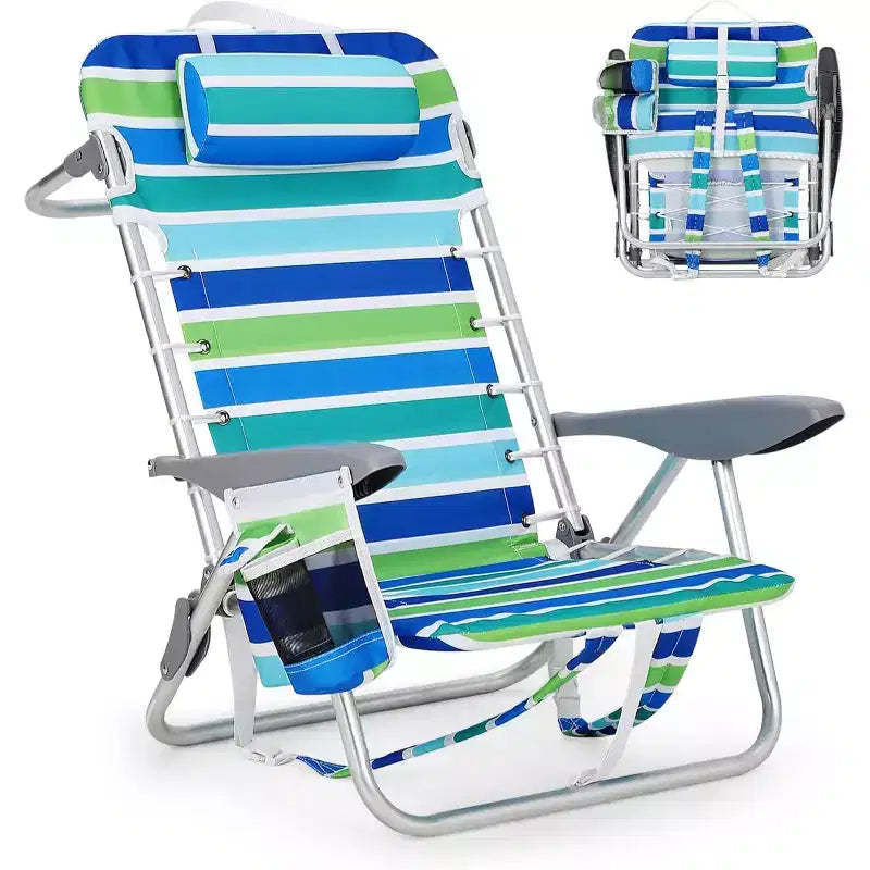 Lightweight Portable Camping Beach Chair for Adults,Outdoor Lay Flat Folding Beach Chairs,Backpack Beach Chair with Towel Bar,Zipper Pouch,Cup Holder
