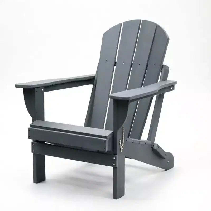 NAYSAYE Folding Adirondack Chair HDPE Patio Chair with Dual Cup Holders and Phone Stand for Backyard Fire Pit, Gray, 31.49*22.04*29.92