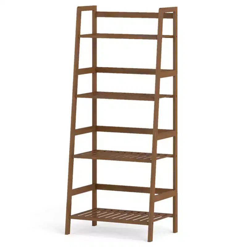 Gymax 4-Tier Ladder Shelf Bamboo Plant Stand Rack Bookcase Brown