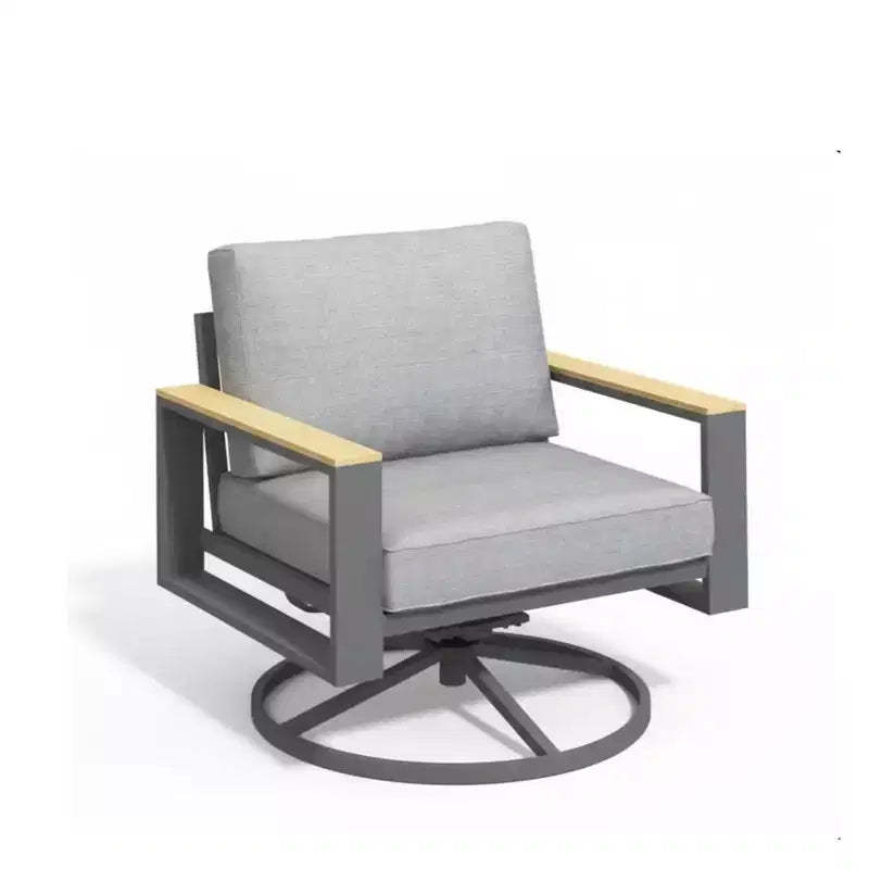 All-Weather 30 Aluminum Swivel Patio Dining Chairs with Gray Cushions