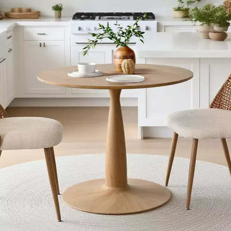 Modern Round Pedestal Dining Table with Wood Grain Finish, Small Kitchen Table Coffee Table for Apartment, Dining Room & Living Space-Panipeachy