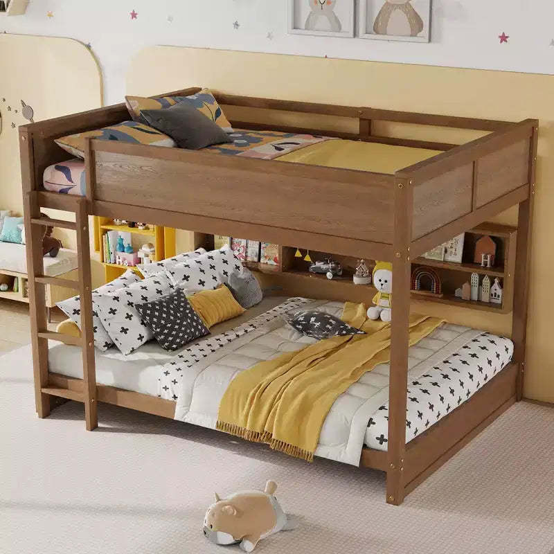 Clihome Queen Over Queen Bunk Bed with Storage, Charging Station & Guardrails