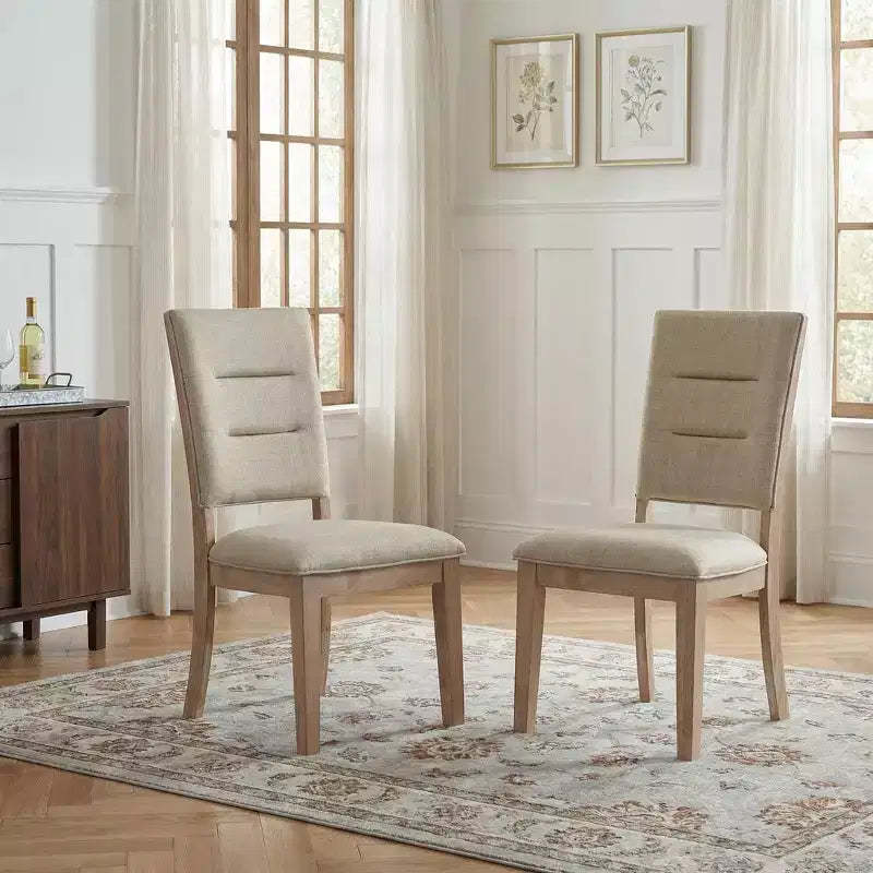 GDFStudio Everett Trasitional Rustic Wood Upholstered Dining Chair with Ladderback (Set of 2)