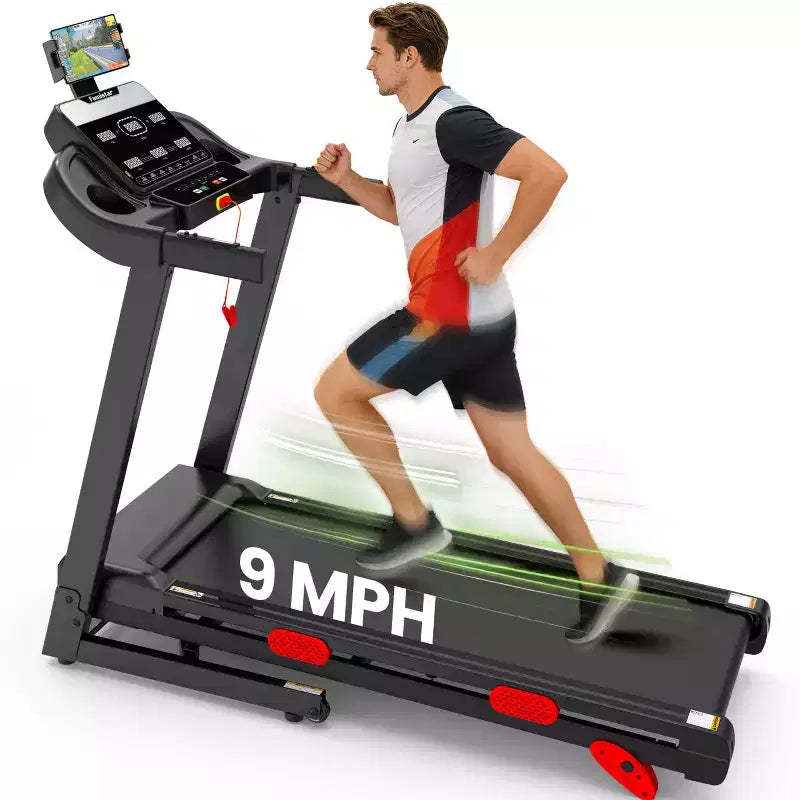 Folding Electric Treadmill for Home,3.5HP Quiet Brushless Home Treadmill w/ Incline,9 MPH,6 LCD Screens, 105 Programs,Treadmill with Heart Rate Sensor