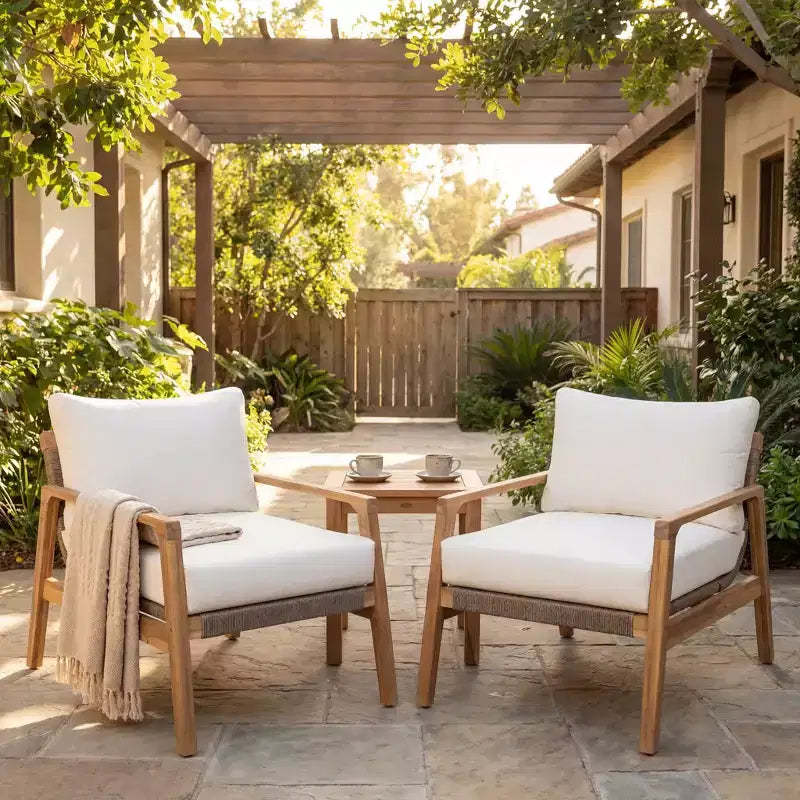 Christopher Knight Home Vincent Modern Outdoor Acacia Wood & Rope Weave Club Chair With Cushion
