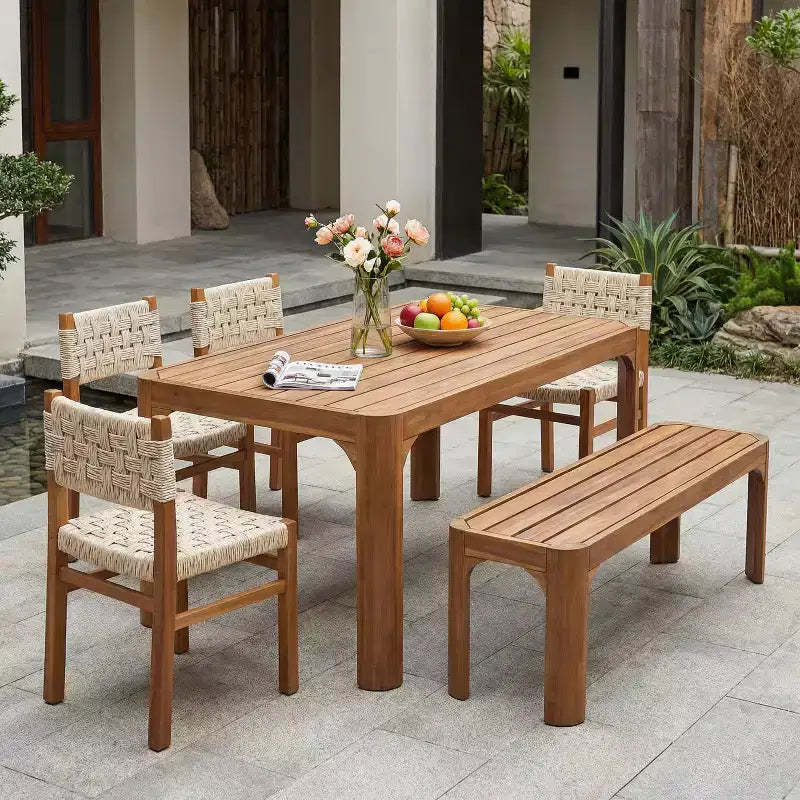 Christopher Knight Home Arman Modern 6 Piece Acacia Patio Dining Set with Wicker and Slatted Design